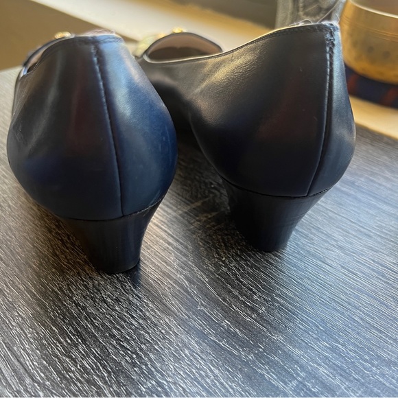 Salvatore Ferragamo Navy Button Detail Logo Fringe Penny Loafers 6.5 2A - Picture 14 of 15